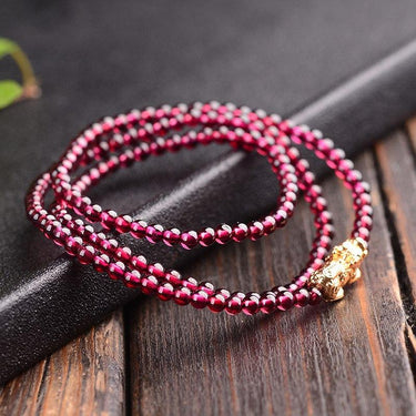 Natural Garnet Stone LUCKY Pixiu Wrap Bracelet